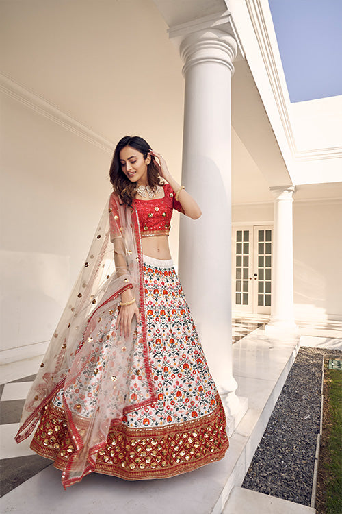 White Art Silk Thread With Bridal Embroidered Lehenga Choli