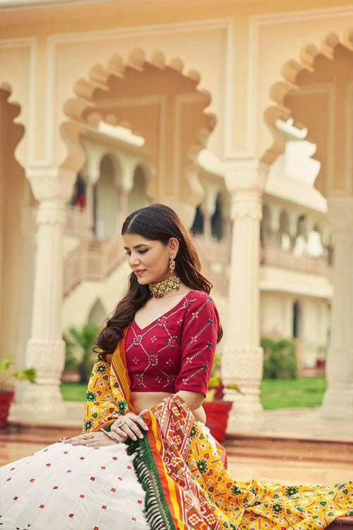 White Georgette Thread With Sequins Embroidered Lehenga Choli