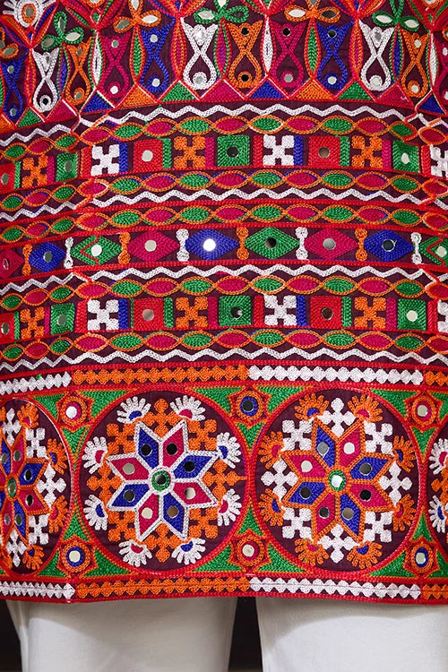 Navratri Wine Cotton Kurta for Mens with Pajama