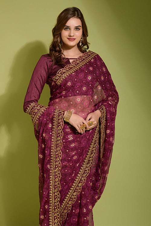 Gerogette Sequince Embroidered Work in Saree Collection