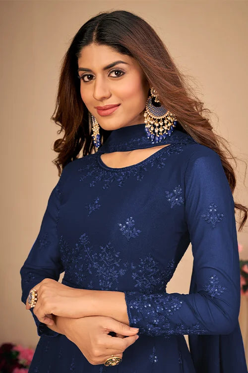 Womens Wear Faux Georgette Thread And Sequins Embroidered Sharara Set