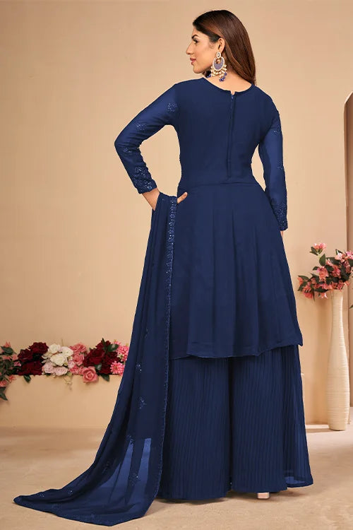 Womens Wear Faux Georgette Thread And Sequins Embroidered Sharara Set