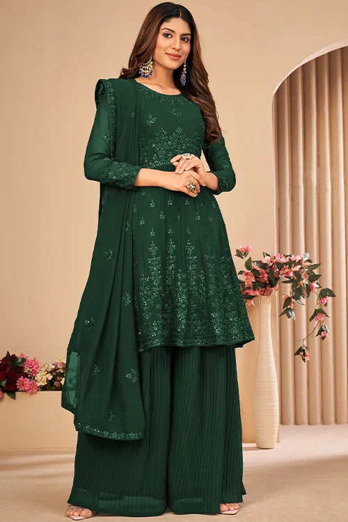 Womens Wear Faux Georgette Thread And Sequins Embroidered Sharara Set