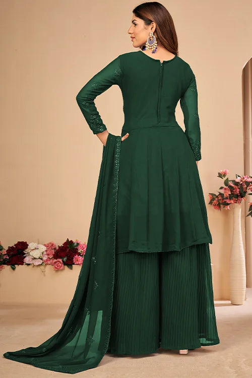 Womens Wear Faux Georgette Thread And Sequins Embroidered Sharara Set