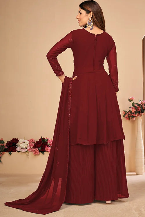 Womens Wear Faux Georgette Thread And Sequins Embroidered Sharara Set