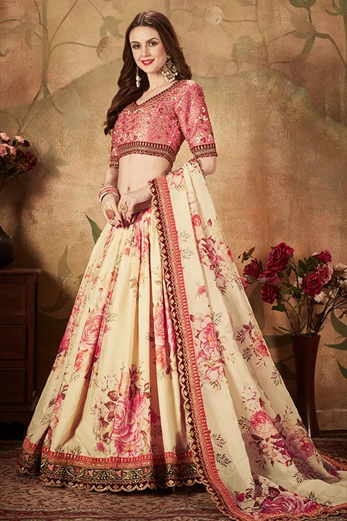 Wonderful Women Collection Bridal Wear Lehenga Choli Beige & Peach Colour