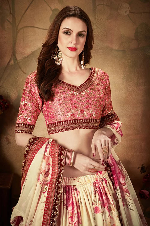 Wonderful Women Collection Bridal Wear Lehenga Choli Beige & Peach Colour