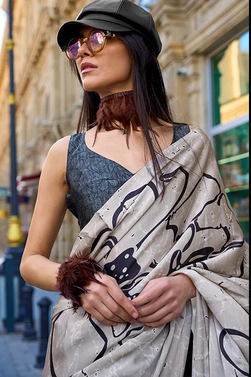 Antique Satin Silk Printed Saree with Blouse Online