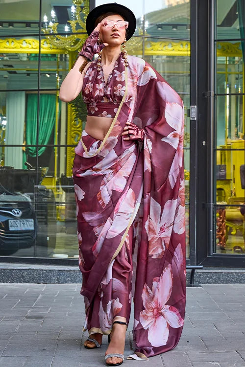 Beautiful Woven Satin Georgette Silk Saree With Blouse