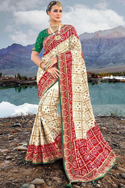 Woven Satin Silk Bandhani Saree with Designer Blouse