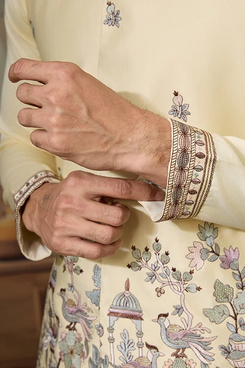 Haldi Special Light Yellow Koti Kurta Set for Mens Wear