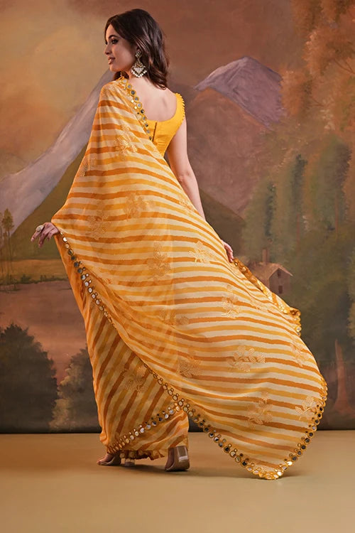 Yellow Heavy Georgette Saree with Designer Look