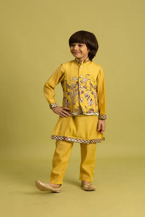 Haldi Yellow Koti Kurta Set for Kids Festival Wear