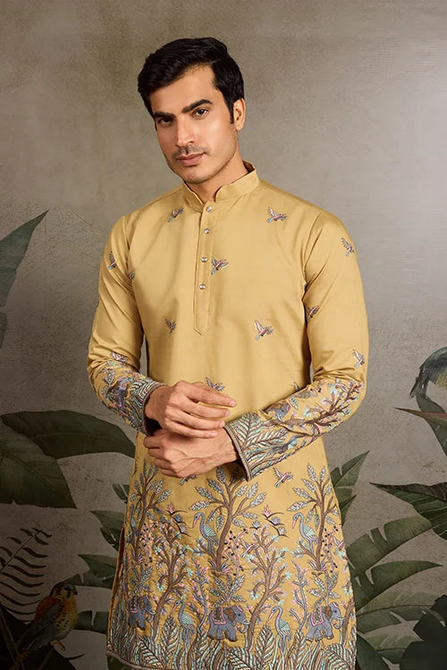 Haldi Ceremony Special Yellow Embroidered Kurta for Men