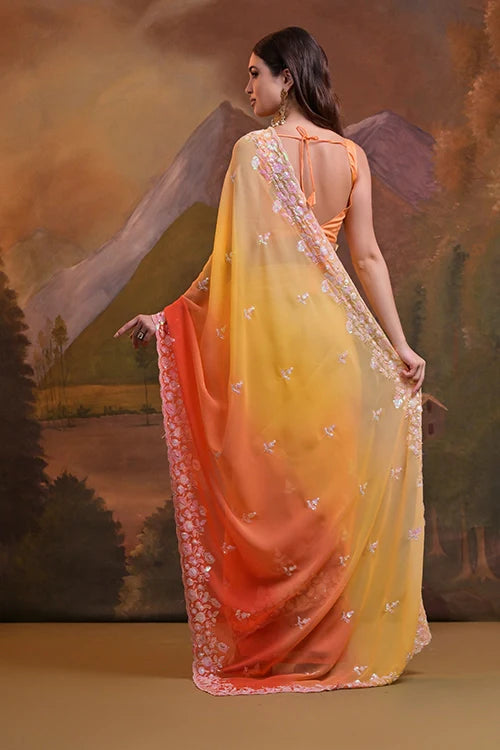 Stylish Yellow Georgette Saree for Party Wear