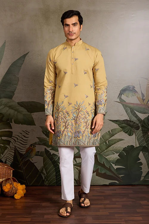 Haldi Ceremony Special Yellow Embroidered Kurta for Men