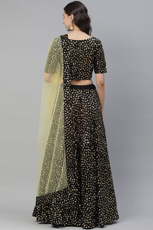Yellow Sequins Bollywood Style Velvet Lehenga Choli Collection