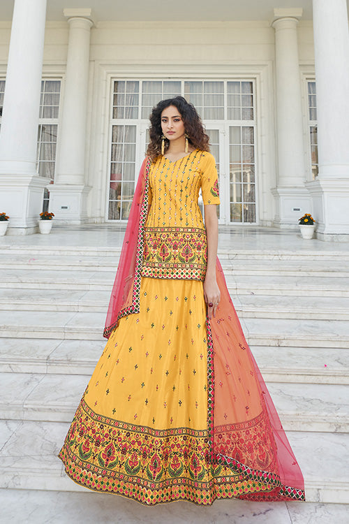 Yellow Chinon Gota Patti Embroidered Lehenga Choli