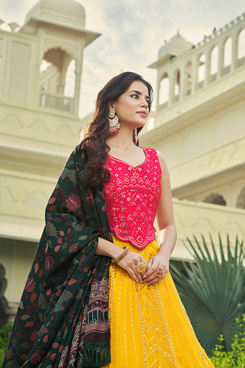Yellow Georgette Sequins Embroidered Lehenga Choli