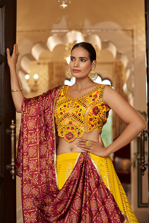 Yellow Georgette Sequins Embroidery Work Lehenga Choli