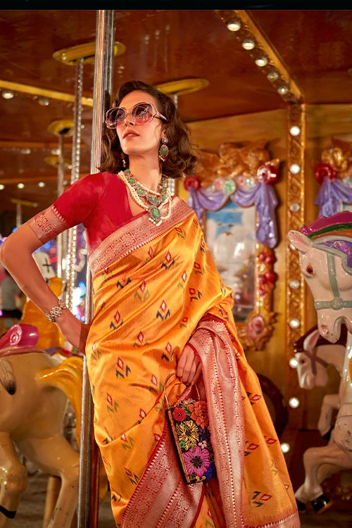 Party Wear Banarasi Silk Saree with Unstitched Blouse