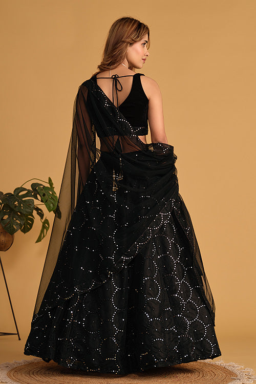 Black Organza Embroidered Party Wear Lehenga Choli
