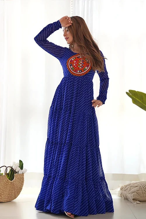 Laheriya Print Anarkali Gown in Royal Blue for Garba Nights