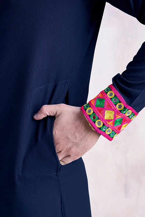 Navratri Collection Blue Men's Kurta with Embroidered Dupatta