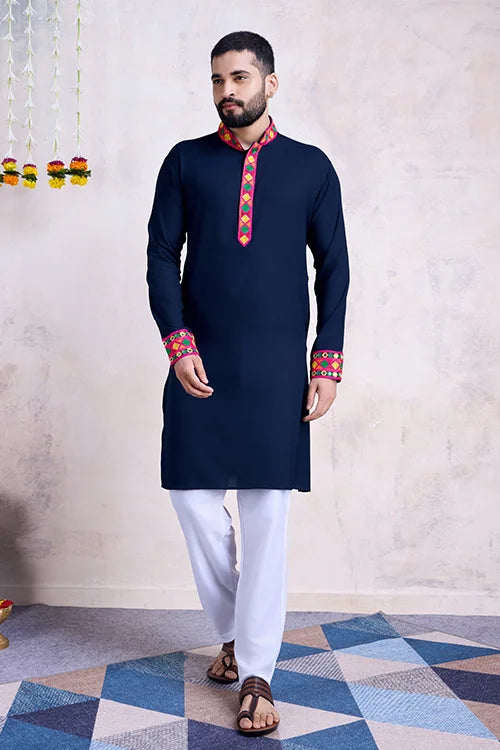 Navratri Collection Blue Men's Kurta with Embroidered Dupatta