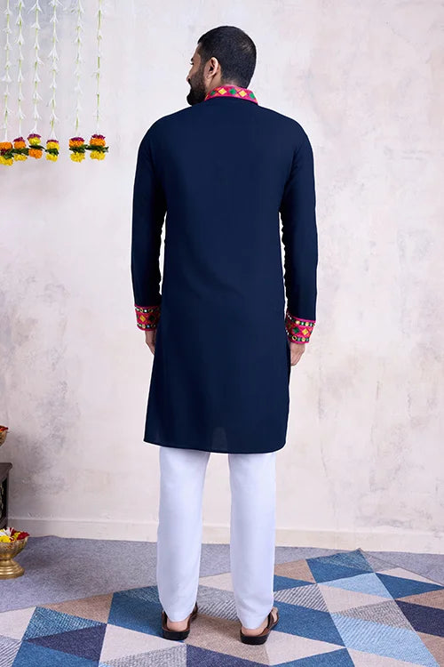 Navratri Collection Blue Men's Kurta with Embroidered Dupatta