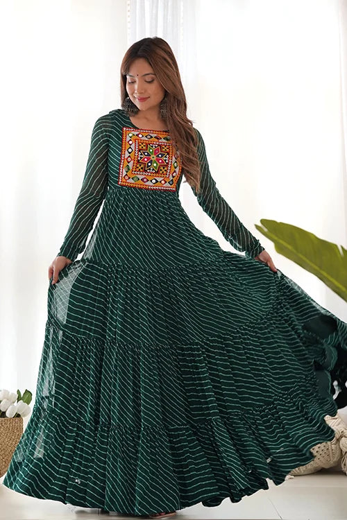 Green Color Gerogette Navratri Special Anarkali Gown Collection