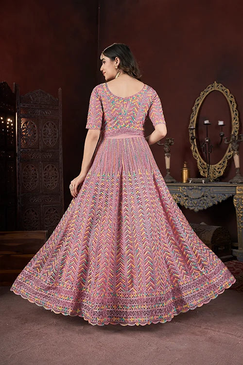 Exclusive Peach Embroidered Ready to Wear Gown - Perfect for Festive Occasions