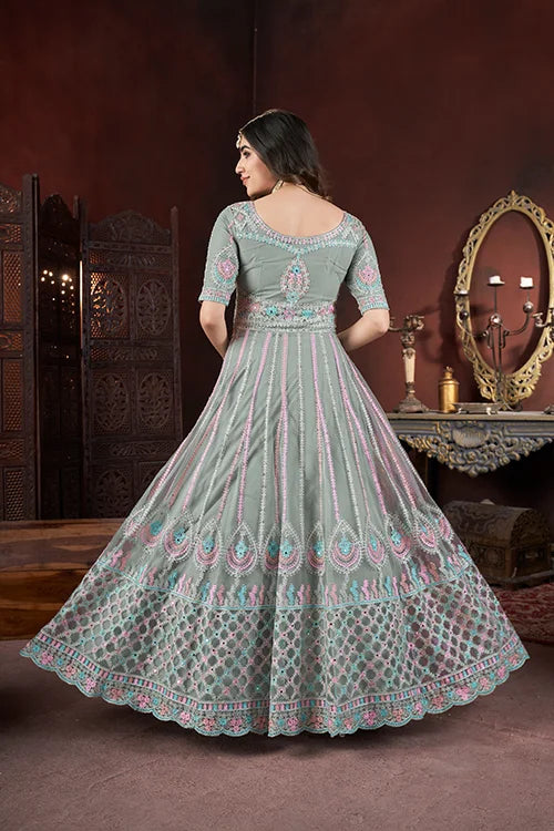Pista Net Fabric Gown with Zarkan Embroidery – Full Stitched Collection