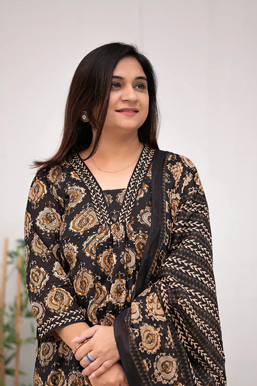 Printed Rayon Kurti and Chanderi Cotton with Dupatta Set