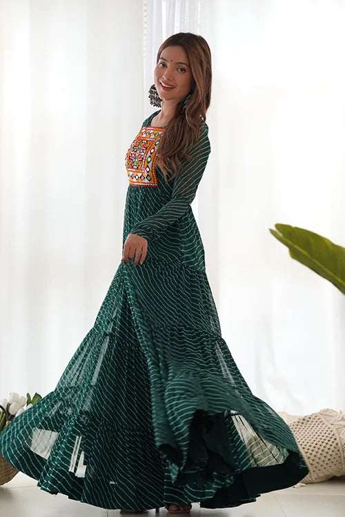 Green Color Gerogette Navratri Special Anarkali Gown Collection