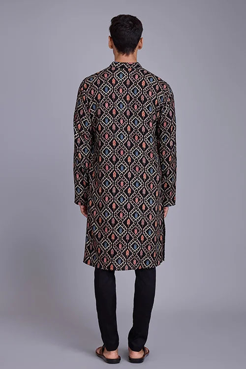 Designer Printed Black Color Kurta for Mens Wear Collection