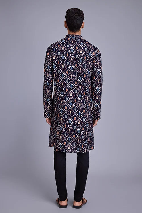 Exclusive Printed Navy Blue Kurta for Mens Wear Collection