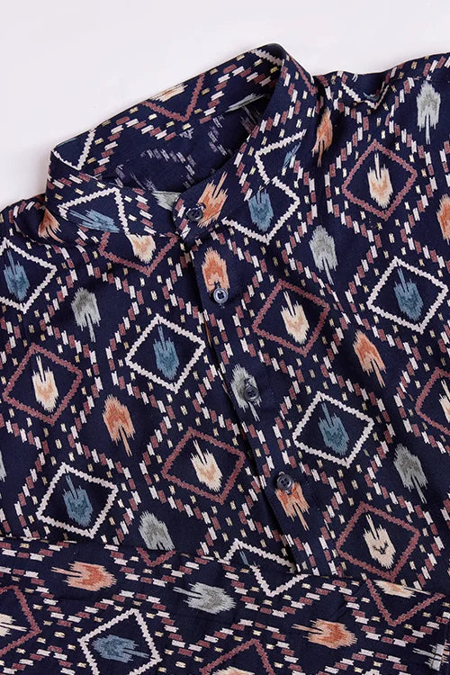 Exclusive Printed Navy Blue Kurta for Mens Wear Collection