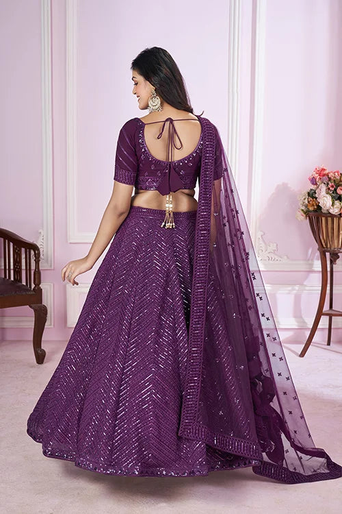 Stunning Purple Georgette Lehenga Choli with Dupatta