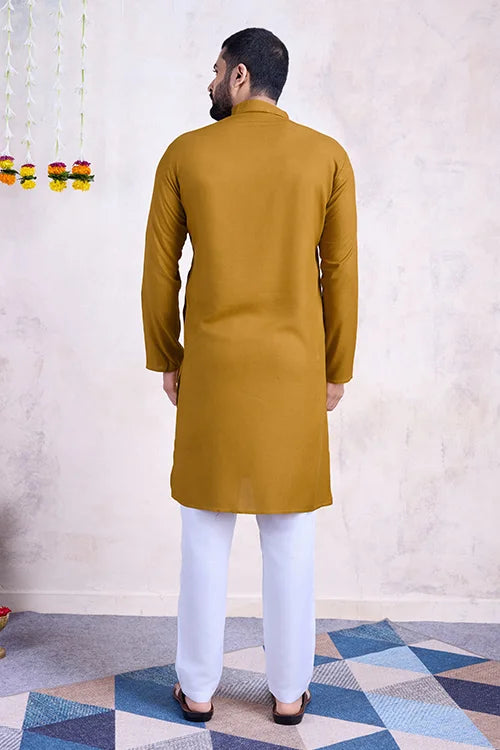 Real Mirror Work Navratri Special Yellow Color Mens Wear Kurta Collection