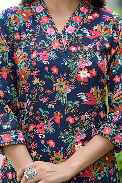 Elegant Festive Wear Blue Printed Kurti for Women