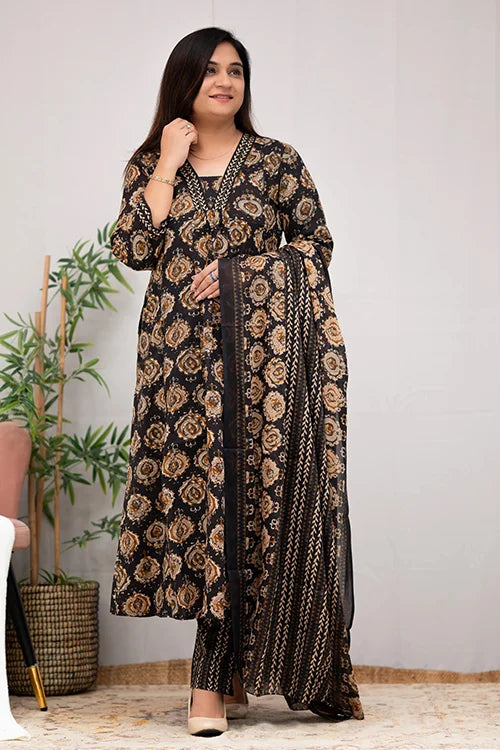 Printed Rayon Kurti and Chanderi Cotton with Dupatta Set