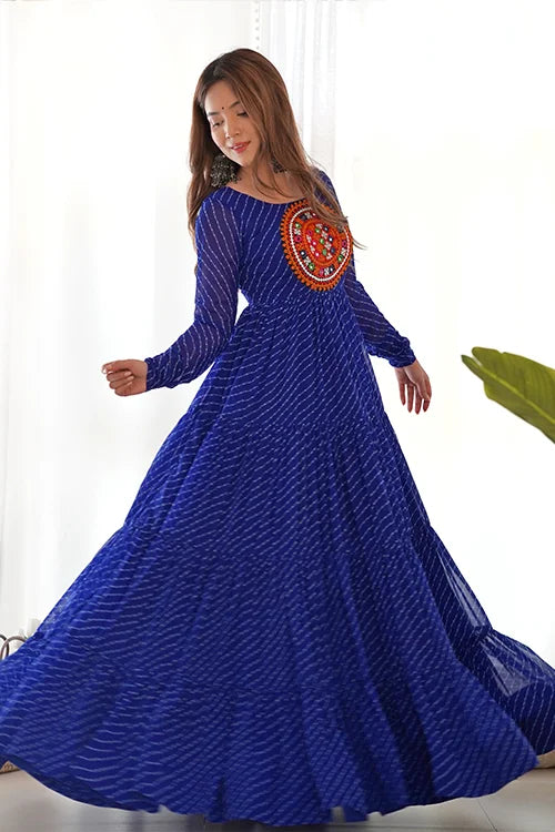 Laheriya Print Anarkali Gown in Royal Blue for Garba Nights