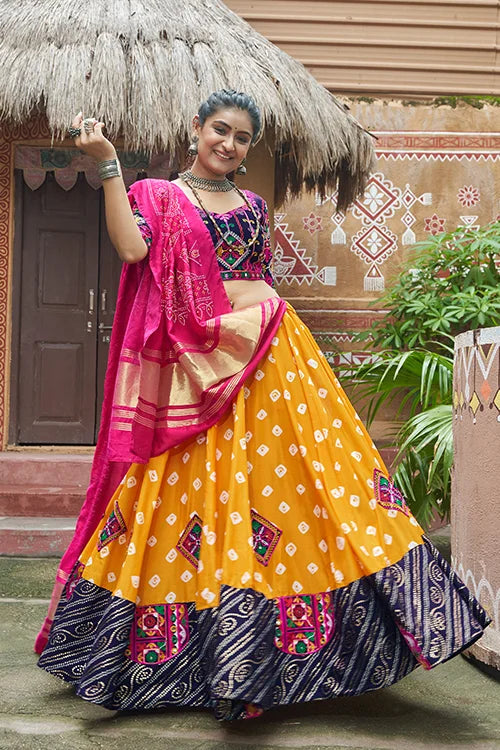 Beautiful Print with Yellow Chaniya Choli for Navratri